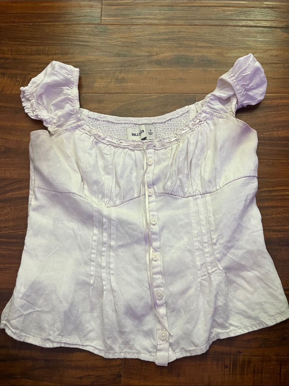 Hollister Lavender Button-Front Puff Sleeve Blouse